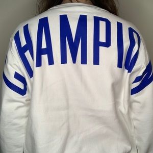 REVERSE KNIT CHAMPION SWEATSHIRT W/ TEXT ON BACK